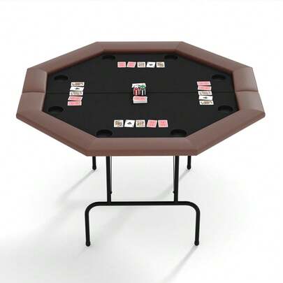 Beaully Game Table For 8 Players, Collapsible Octagon Game Table, Portable Leisure Game Table, With Sturdy Metal Legs, Padded Rails, And Cup Holders, For Home Game Nights And Club Parties