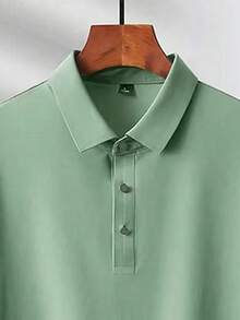 1 buah Kaos Polo Pria Warna Polos Bahan Sutra Es untuk Olahraga Musim Panas - Hijau - View 3