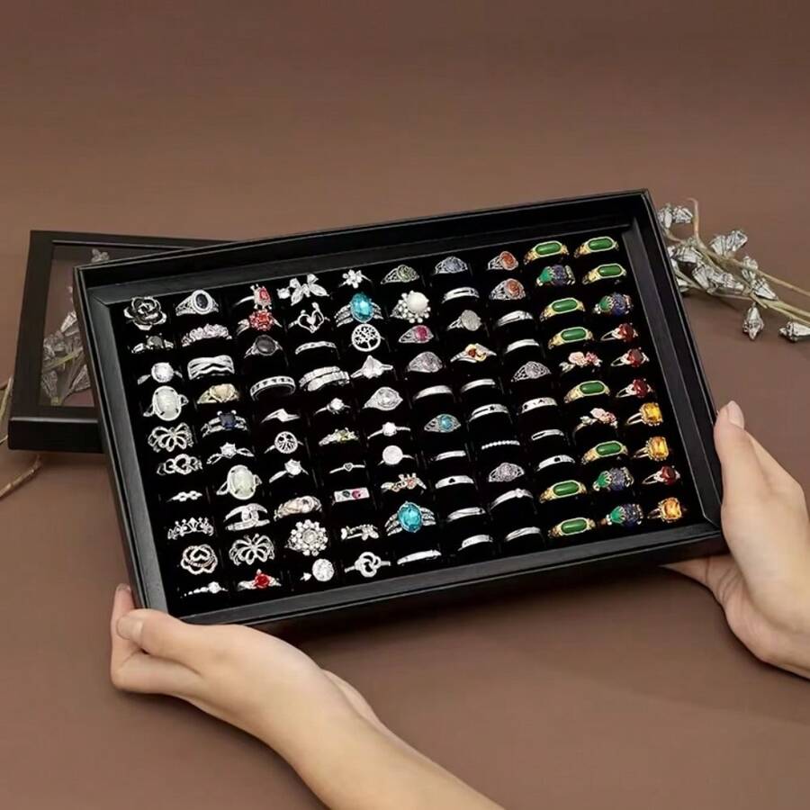 100-Fach Transparente Schmuckaufbewahrungsbox mit Deckel - Struktur Papier Design, staubdichter Schnappverschluss, transparenter Deckel Schmuckorganizer Box mit mehreren Fächern für Ohrringe, Armbänder, Halsketten, Gewerbliche Schmuckorganizer, Wandmontage Design, ideal als Geschenk zu Valentinstag, Geburtstag, Hochzeit, Muttertag, Schmuckbox, Frauenorganizer, Reiseessentiell, Make-up Raum Dekoration - Verschiedenfarbig - Übersicht 1