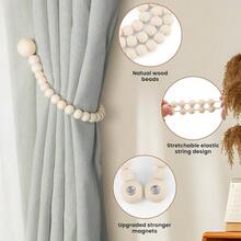 Magnetic Wood Bead Curtain Tiebacks, Curtain Holders For Boho Bedroom, Nursery, Farmhouse Decor, Wood Color, 2 Packs - Wood Color - View 5