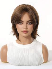 14 Inch Brown Bobbed Wig With Bangs, Heat Resistant Y2K Style Wig For Women, Suitable For Parties And Cosplay - Brown - View 5