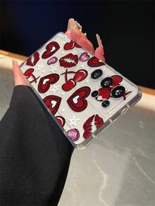 1pc Fashion Full-Screen Heart, Cherry, Star, Lip Print Transparent TPU Shockproof Phone Case, Suitable As Holiday Gift Compatible With Samsung Galaxy S22/23/24/25/A05/A05S/A53/A54/A55 And Other Models - Multicolor - View 4