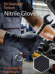 30 sztuk dwustronnych, bezpudrowych, bezlateksowych i bezwypadkowych rękawic ochronnych o grubości 10 mil, z wytłoczonym wzorem w romby, odpowiednich do konserwacji maszyn przemysłowych, czyszczenia, tatuowania i innych zastosowań. Wytrzymałe, jednorazowe, czarno-pomarańczowe rękawice robocze z nitrylu, dostępne w wielu rozmiarach, profesjonalne rękawice ochronne do użytku domowego. - Rękawice konserwacyjne. - Zobacz 1