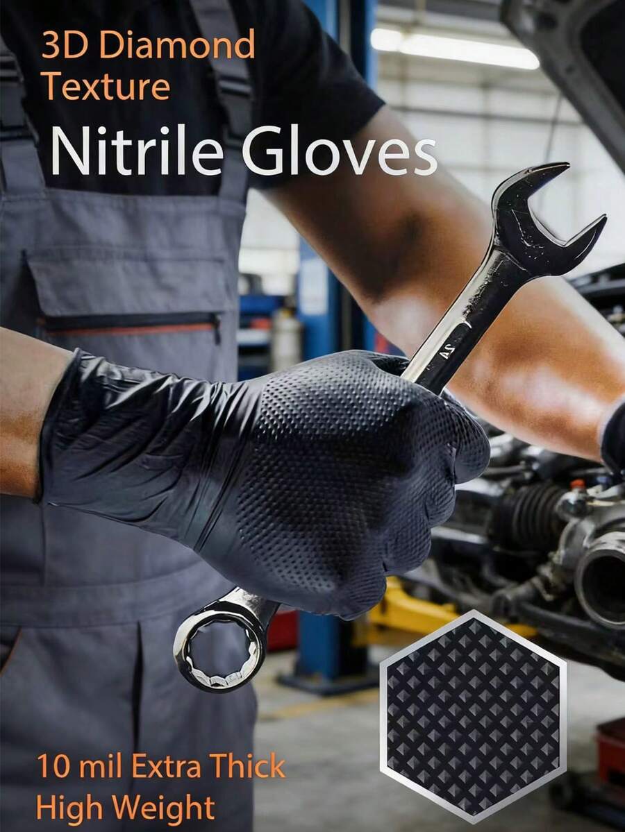 30 sztuk dwustronnych, bezpudrowych, bezlateksowych i bezwypadkowych rękawic ochronnych o grubości 10 mil, z wytłoczonym wzorem w romby, odpowiednich do konserwacji maszyn przemysłowych, czyszczenia, tatuowania i innych zastosowań. Wytrzymałe, jednorazowe, czarno-pomarańczowe rękawice robocze z nitrylu, dostępne w wielu rozmiarach, profesjonalne rękawice ochronne do użytku domowego. - Rękawice konserwacyjne. - Zobacz 1