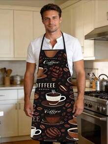1pc Coffee Cup & Bean Print Apron, Unique & Fashionable. Combines The Fun And Personalized Of Cooking And Parties, An Ideal Party Apron For Kitchen, Dining Room And Gatherings - Multicolor - View 7