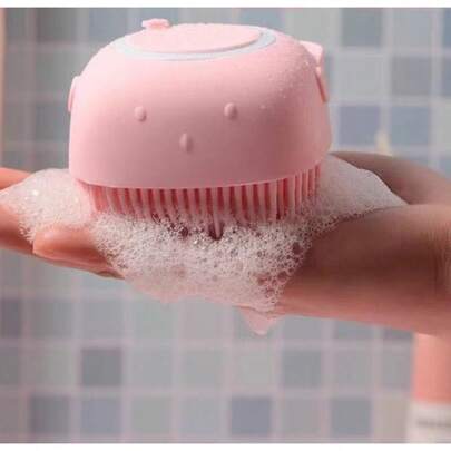 Esponja Para Banho de Silicone com Dispenser Massageador Escova Shampoo Sabonete Liquido Infantil Pet Crianças