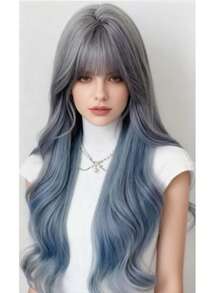 Morandi Deep Purple Gradient Synthetic Wig For Cosplay - gris con azul - Ver 1