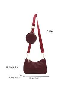 1 Set Fashionable Solid Color Floral Pattern Crossbody Bag - Red - View 5