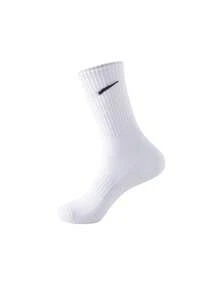 6 Pairs Men's White Solid Color Mid-Calf Socks, Versatile And Breathable - White - View 3