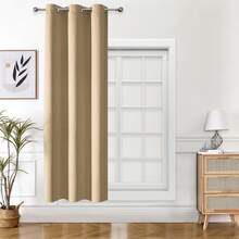 1pc Solid Color Polyester Curtain, Blackout Curtain To Darken Room During Power Outage, Heat Insulating Curtain For Kitchen, Dining Room, Living Room, Bedroom - Khaki - View 23