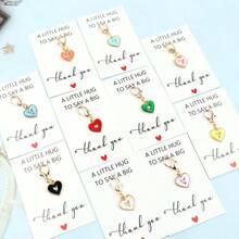 10pcs Simple Heart Shaped Keychain Set - Fashionable Alloy Backpack Pendant, Pendant, Multi-Color Heart, With Thank You Card - Ideal Gift For Partner, Teacher, Mom, Girlfriend, Best Friend - Birthday, Wedding, Graduation, Back To School, Farewell, Thank You, Anniversary Gift - Multicolor - View 2