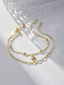 2pcs Bracelet Set, Classic Layered Design With Cross Elements Women Bracelets - Yellow Gold - View 4