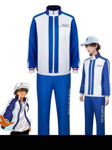Costume de cosplay du prince du tennis Anime Ryoma Kujo, tenue de sport de cosplay, t-shirt, uniforme d'équipe Seishun, tenue scolaire, veste - Bleu azur - Voir 1