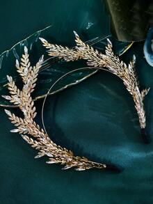 1pc Luxurious Alloy Leaf Decor Princess Crown Hair Accessory, Suitable For Wedding, Party, Festival, Gift - Gold - View 5