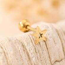 1件不锈钢0.8mm厚镂空五角星简约优雅INS风耳夹耳环 - 鏤空五角星-金色 - 查看 7