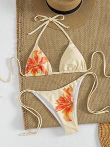 New Sexy Fashion Printed Halter Top And Briefs Set, 4-Piece Summer Outfit - Yellow - View 4