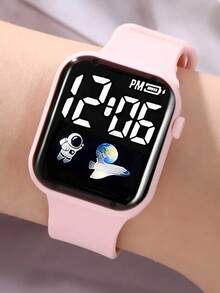 1 Set Fashionable Pink Astronaut Graphic Electronic Watch, Butterfly Bracelet, Necklace And Earrings, Battery-Powered, Versatile For Casual, Party, Vacation, Back To School. Birthday, Valentine's Day Watch Gift Set - Pink - View 2