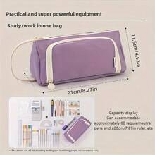 1 pieza Nuevo estuche de lápices/bolsa de almacenamiento diario de gran capacidad y multifuncional con diseño minimalista de triángulo a cuadros para estudiantes - Multicolor - Ver 3