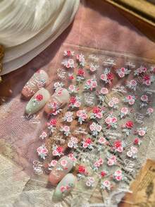 1 Sheet 5D Embossed Rhinestone Nail Stickers, Fresh Style Red Rose Pattern Self-Adhesive Manicure Decals For Girlfriend Valentine's Day Gift - Multicolor - View 12