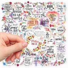 50pcs Back To School Inspirational Quote Stickers, Suitable For Handmade Diary, DIY Photo Album, Spanish Bible Verses, Jesus God Themed Aesthetic Stickers - Multicolor - View 5