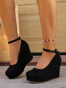 优雅通勤单扣带坡跟鞋，百搭低帮女鞋，新品上市 - 黑色 - 查看 3