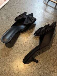 2026 Summer New Pointed Toe Bowknot Suede High Heel Slip-On Sandals, Black - Black - View 4