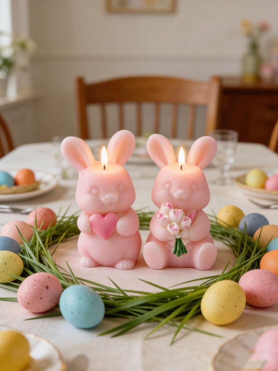 Reusable Silicone Mold For Easter Bunny, Suitable For Making Candles, Sanitizers, Resin Crafts - Delicate Flower And Bunny Pattern Design, Easy Demold - White - View 1