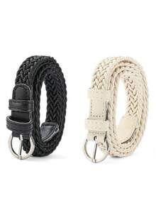 1条编织弹力装饰多功能腰带，米色 - 針扣型 - 查看 14