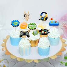 Game Console, Headphone, Controller, Building Blocks, Cupcake Toppers Decorations, Game Upgrade Cupcake Decorations, Video Game Theme Birthday Party Cake Decorations - Multicolor - View 4
