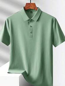 1 buah Kaos Polo Pria Warna Polos Bahan Sutra Es untuk Olahraga Musim Panas - Hijau - View 6