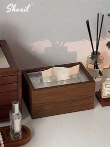 shoxil 1pc Cream-Colored Tissue Box, Wavy Surface Design And Wooden Box LidCan, Be Used As A Desktop Tissue Holder Or A Bathroom Tissue Box. Making It Suitable As Both A Bathroom Decor Item And An Ideal Gift For Holidays And Housewarming. Suitable For Home Decor, It Can Be Used In The Bathroom, Living Room, And Office - Tissue Box - View 9