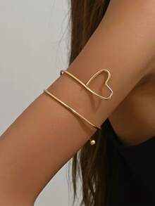 优雅多层几何心形手链，女士百搭铁艺手链，适合日常佩戴和派对场合 - 愛心 - 查看 2