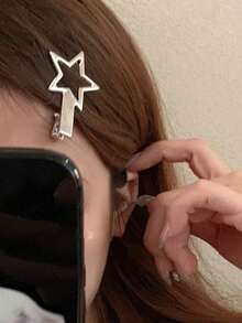 2个装女士星形金属刘海夹休闲短发夹约会侧夹 - 銀色 - 查看 4