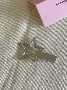 2个装女士星形金属刘海夹休闲短发夹约会侧夹 - 銀色 - 查看 6