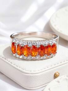 1枚S925银石榴石优雅奢华女士戒指，适合宴会、派对、婚礼、赠送朋友、情侣、情人节、斋月等场合佩戴。 - 銀色 - 查看 5