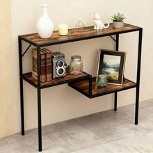 Consola de Entrada Moderna con Estructura de Metal Dorado y Superficie de Madera de Imitación, Diseño Elegante para Sala o Oficina Estanterías Creative Estante Organizador Mesa Auxiliar 80cm - Granate - Ver 5