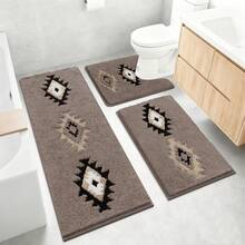 Pauwer 3 Piece Bathroom Rug Mat Set, Microfiber Shaggy Bath Mat Set, Non-Slip Ultra Soft Carpet Mats, Absorbent Bathroom Mat Set With U-Shaped Toilet Mat For Bathroom, Tub, Shower - Nâu Boho - Xem 1