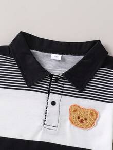 2件套男童条纹小熊图案Polo衫和短裤套装，休闲度假及上学服装，4-7岁 - 彩色 - 查看 3