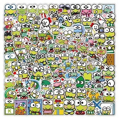 1 Set/100pcs Cartoon Cute Big Eye Green Frog Stickers Cute Little Frog Graffiti Stickers Notebook Stickers, Gifts For Friends, Holiday Gifts, Easter Gifts, Create A Sense Of Surprise, Cute And Affordable (Stochastic Style)