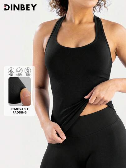 DINBEY 女士无缝露背吊带背心瑜伽健身运动服