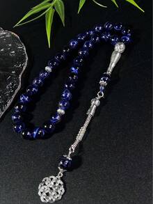 1pc 33pcs Natural Stone Beaded Necklace, Black Tie Dye Tasbi Hand Held Prayer Beads Tasbi