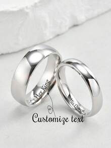 2 pièces/set Anneaux de couple en acier inoxydable personnalisés, 4 mm et 6 mm, couleur argent, convient pour le mariage, l'union, l'amour éternel, minimaliste - Argent - Voir 83