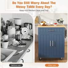 Vongrasig Kitchen Island Cart With Storage,Rolling Kitchen Island Side Table On Wheels With Worktop,Storage Cabinet,Towel Rack And Drawers For Kitchen,Dinning Room - Blue - View 4