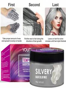 Temporary Silver Hair Color Wax-4.23 Oz Full-Size Instant Natural Color Washable No Residue Non-Damaging Hair Styling Pomade Disposable Coloring Mud For Men Women Youth Party Cosplay Halloween DIY Easy To Clean Perfect For Holiday Styling Ideal For Bold Color Style Suitable For Gift Ready Best Temporary Hair Dye - 銀色 - 查看 7