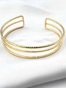 1pc Titanium Steel Adjustable Bangle, Suitable For Everyday Wear - Yellow Gold - View 1