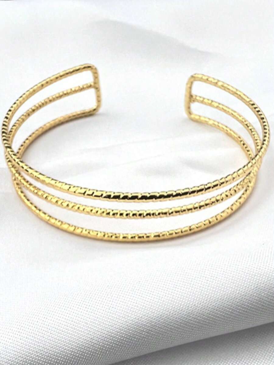 1pc Titanium Steel Adjustable Bangle, Suitable For Everyday Wear - Yellow Gold - View 1