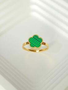 1pc Fashionable Stainless Steel Flower Ring, Suitable For Women's Daily Wear, Can Be Given As A Gift To Girlfriend, Valentine's Day, Mother, Mother's Day, Etc. - Gold - View 5