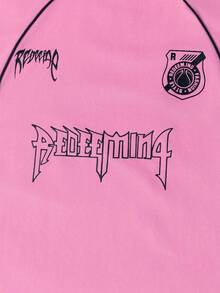 T-shirt da donna in puro cotone a coste con stampa del logo della lettera, stile preppy, nuovo abbigliamento sportivo primavera/estate, top a maniche corte morbido e traspirante con drappeggio fluido. - Fucsia - Visualizzare 4