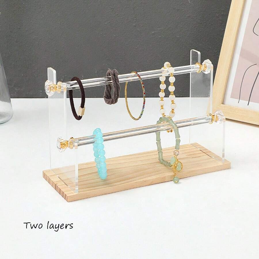亚克力透明板木质底座组装式手镯架，多层时尚珠宝展示架 - 白色 - 查看 1