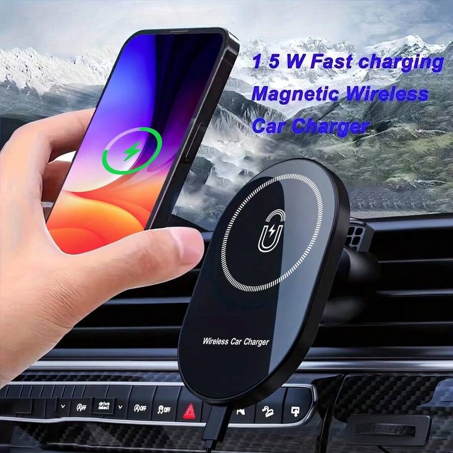 15W Magnetic Wireless Car Charger, Secure Magnetic Attachment, Anti-Drop For Bumpy Roads, Compatible With IPhone 11-17 Series